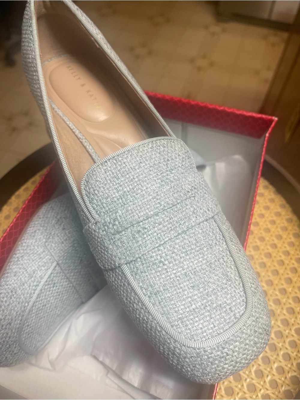 Kelly & Katie Light Blue Tweed Penny Loafers